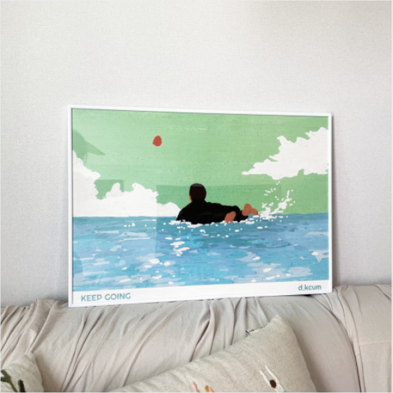 d.kcum 디컴 - [KEEP GOING] 서핑 일러스트 인테리어 포스터 A3