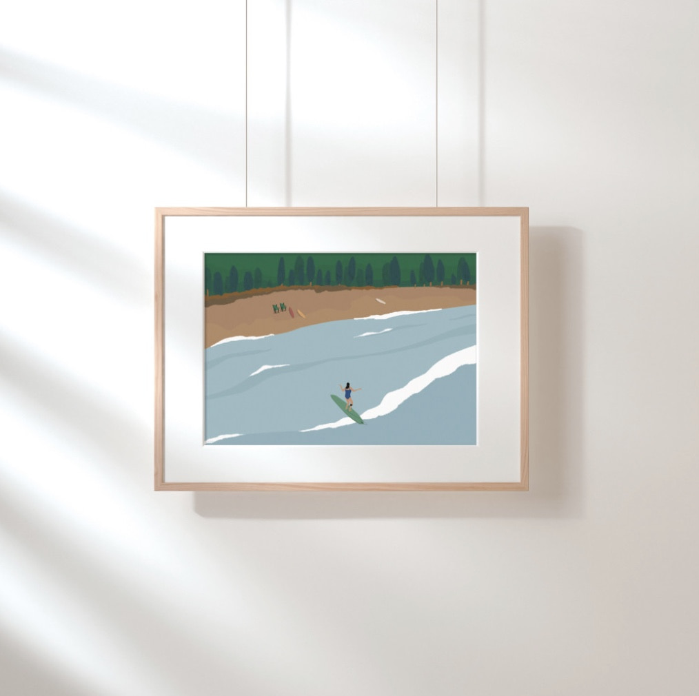 d.kcum 디컴 - [해변과 서퍼걸] 서핑 일러스트 인테리어 포스터 A4