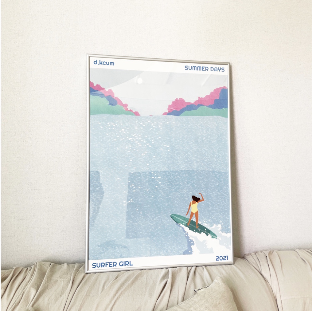 d.kcum 디컴 - [2021 Surfer Girl #1] 서핑 일러스트 인테리어 포스터 A3