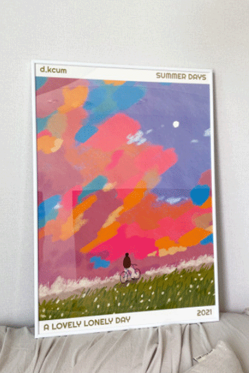 d.kcum 디컴 - [A LOVELY LONELY DAY] 서핑 일러스트 인테리어 포스터 A3
