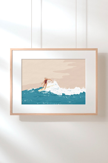 d.kcum 디컴 - [브라운 서퍼걸] 서핑 일러스트 인테리어 포스터 A3