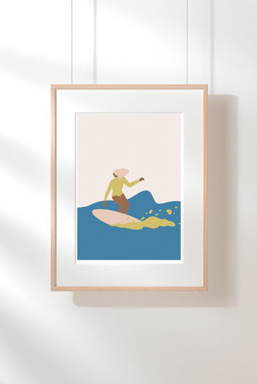 d.kcum 디컴 - [옐로우 서퍼걸] 서핑 일러스트 인테리어 포스터 A4